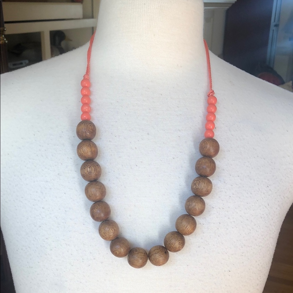 Elegant Brown and Coral Beaded Necklace